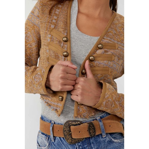NWT Free People Juliette Cropped Jacket / Gold Combo - Picture 4 of 8